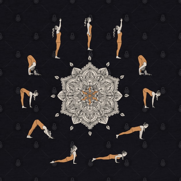 Sun Salutation Yoga Mandala Art by Sierraillustration